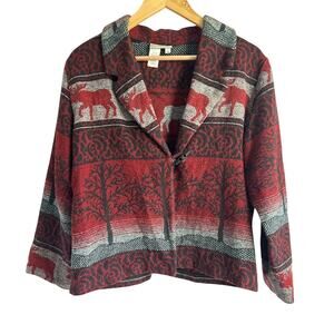 Vintage Coldwater Creek Women’s Size Small Nature Moose‎ Fleece Blazer Jacket